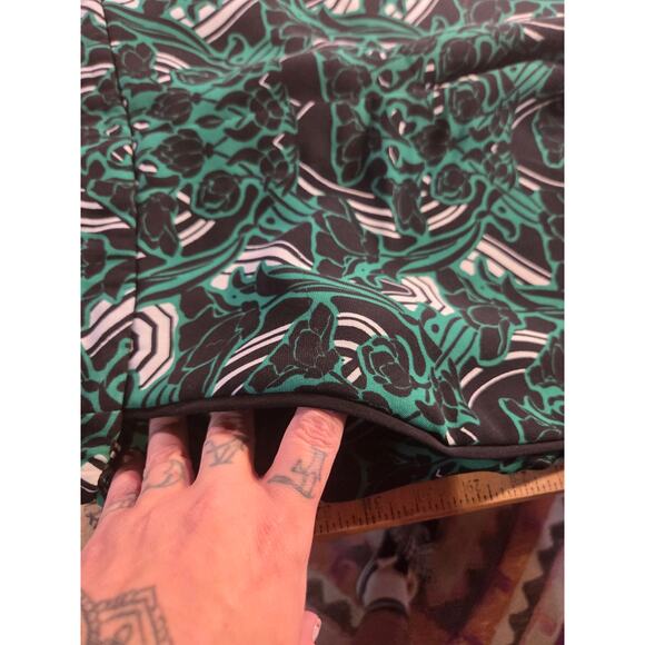 J. Crew Green Black White Abstract Tuxedo Pants Side Piping Size 6 Polyester - Picture 8 of 13